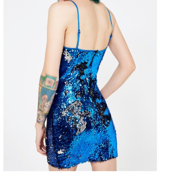 Glitterazzi Sequin Mini Dress in Vibrant Navy Blue - Picture 2 of 3